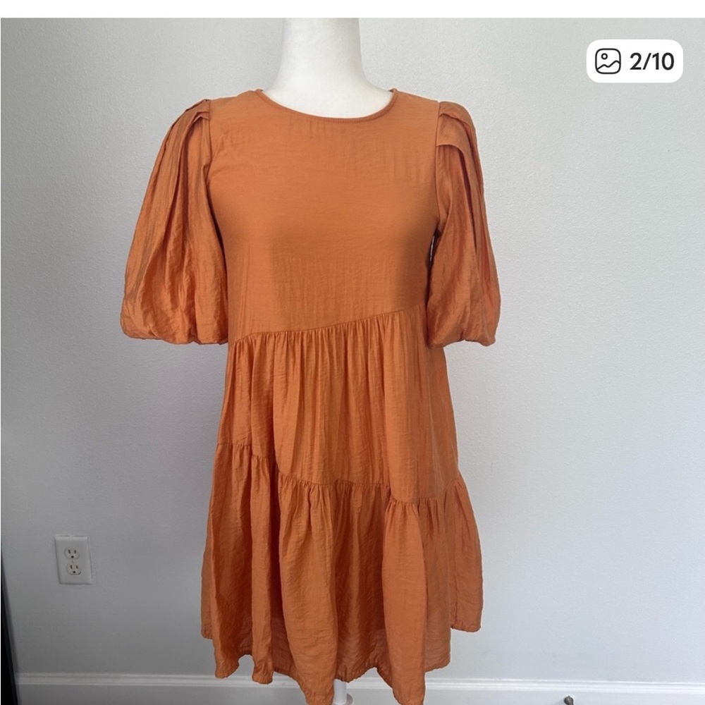 Moon River Puff Sleeve Mini Bubble Dress - Picture 2 of 6
